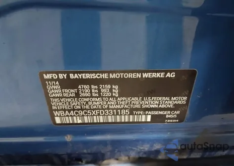 2015 BMW 428 Gran Coupe xDrive из США, поврежденный, VIN WBA4C9C5XFD331185